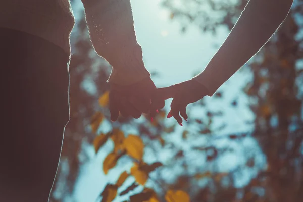 Casal Apaixonado Natureza Eles Estão Segurando Mãos Juntos — Fotografia de Stock