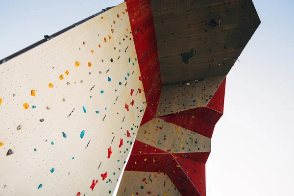 Artificial Climbing Wall Covered Colored Holds Adventure Playground — Stock Photo, Image