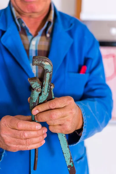 Manitas Edad Avanzada Sosteniendo Herramienta Cocina Trabajando —  Fotos de Stock