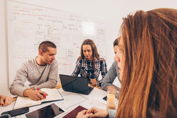 Team Van Leiders Maken Een Presentatieplan Het Kantoor — Stockfoto