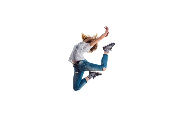 Cool woman exercise while jumping — Stock Photo, Image