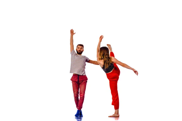 Two young breakdancers in a jumping pose — Stock Photo, Image