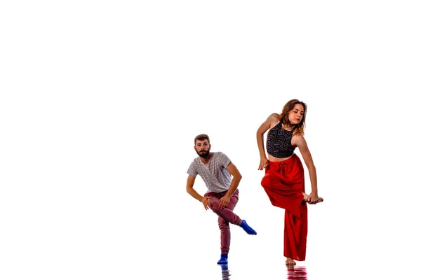 Two talented dancers practicing in large studio — Stock Photo, Image