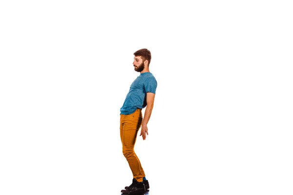 Rozkošný muž tančí izolovaný na bílém pozadí — Stock fotografie
