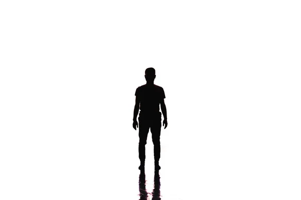 Moderno menino de pé isolado no fundo branco — Fotografia de Stock