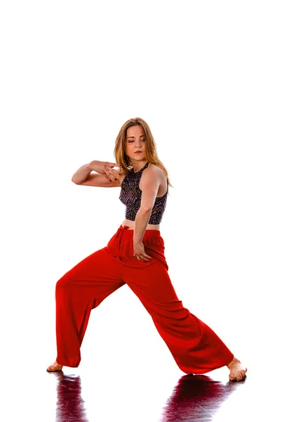 Woman hip hop dancer over white background — Stock Photo, Image