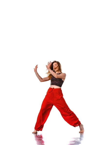 Caucasian young girl dance, full length portrait isolated on whi — Stock Photo, Image
