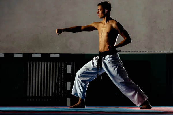 武术大师在健身房的战斗训练 — 图库照片