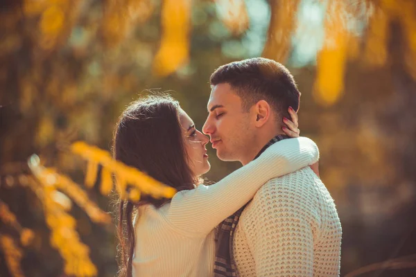 부부는 햇빛을 즐기고 공원에서 키스합니다 — 스톡 사진