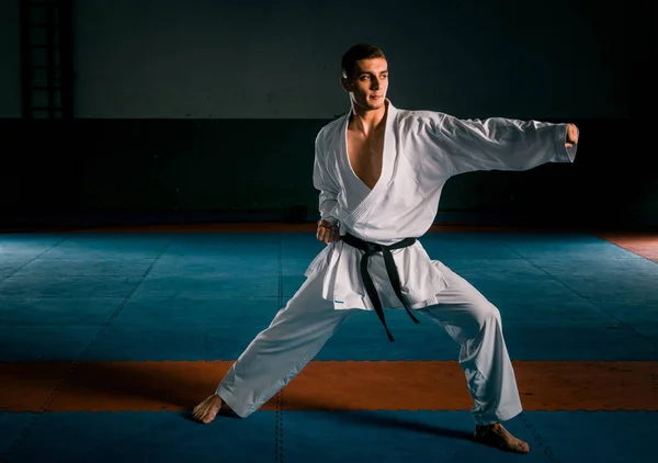 Homem Posando Treinamento Aikido Escola Artes Marciais Estilo Vida Saudável — Fotografia de Stock