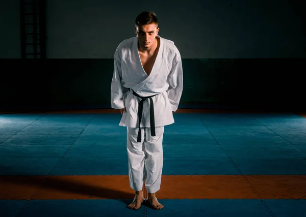 Retrato de un maestro de artes marciales sobre el fondo negro — Foto de Stock