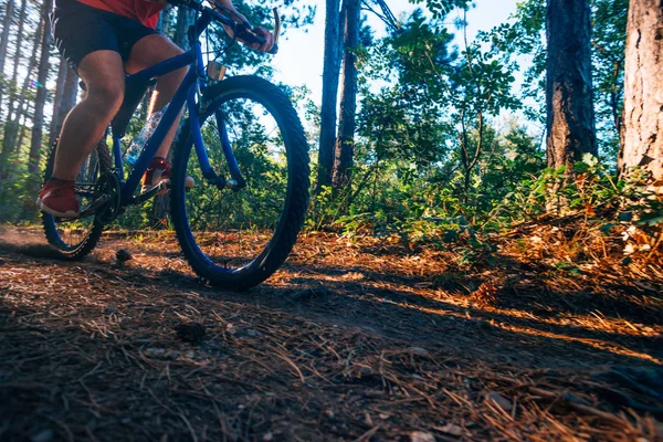 Extreme biker riding his bicycle downhill while wearing no safet — Stock Photo, Image