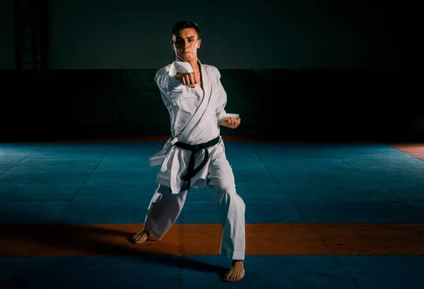 Retrato Profesional Caucásico Taekwondo Cinturón Negro Grado Dan Preparándose Para — Foto de Stock
