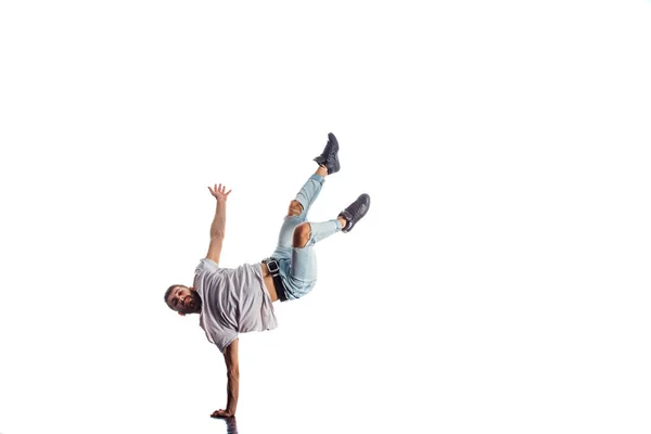 Handsome Guy Doet Breakdance Vloer — Stockfoto