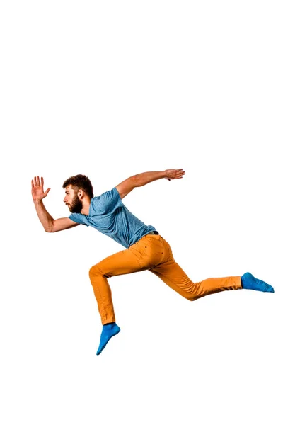 Bailando hombre caucásico sobre fondo blanco —  Fotos de Stock