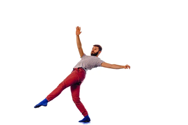 Excited man stretching before dancing — Stock Photo, Image