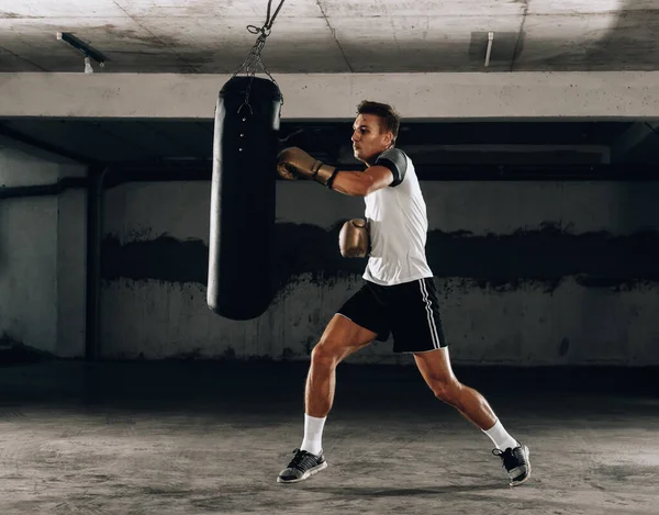 Odhodlaný Mladý Muay Thajský Bojovník Boxerských Rukavicích Trénink Thajský Box — Stock fotografie