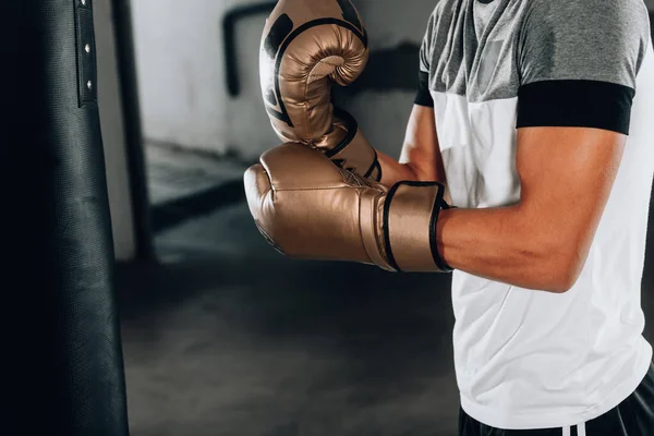 Pěkný Svalnatý Mladý Muž Nosí Boxerské Rukavice — Stock fotografie