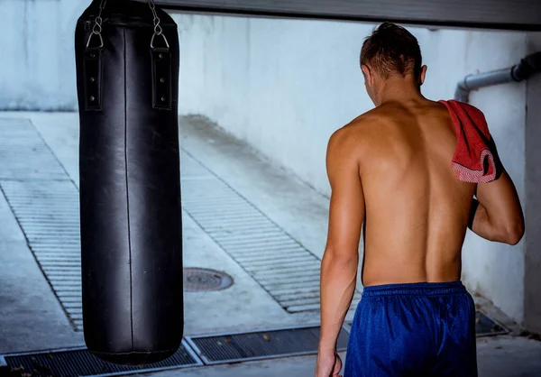 Вид ззаду сильного м'язового боксера — стокове фото
