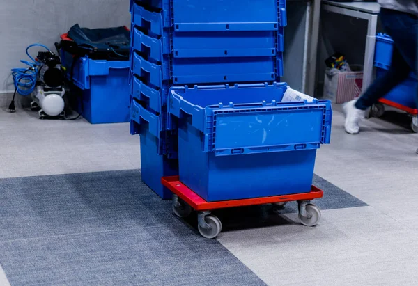 Stack of multiple blue maintenance boxes — ストック写真