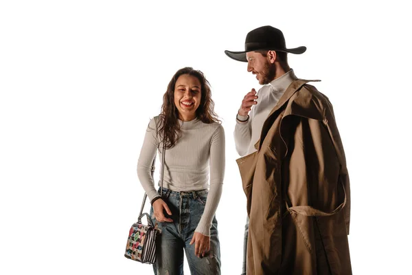 Cool Jonge Man Vrouw Moderne Stijlvolle Kleding Samen Poseren — Stockfoto