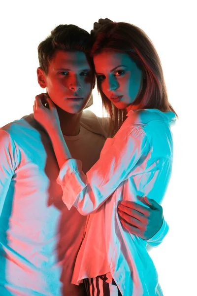 Portrait Affectionate Young Man Woman Close Each Other — Stok Foto