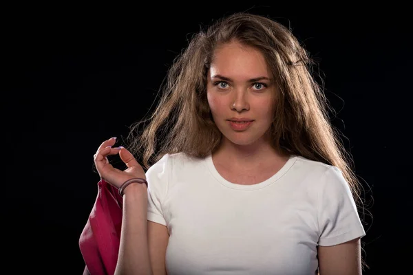 Cuerpo Una Mujer Elegante Sosteniendo Chaqueta Rosa — Foto de Stock