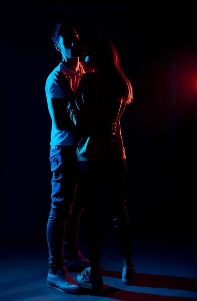 Fashion Studio Shot Sensual Couple Dark Background — Stock Photo, Image