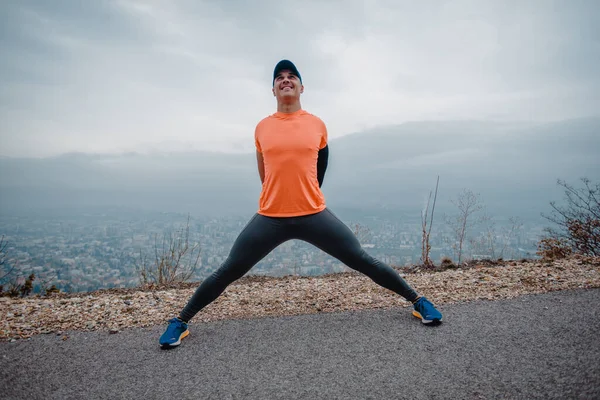 Corredor Mediana Edad Forma Saludable Durante Una Rutina Calentamiento Antes — Foto de Stock