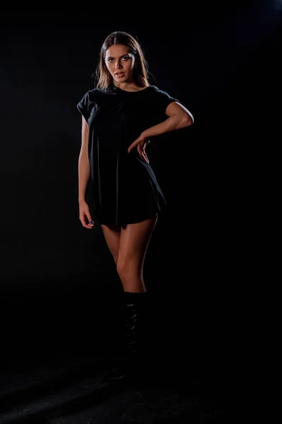 Studio Body Shot Trendy Young Woman Wearing Modern Style Top — Stock Photo, Image