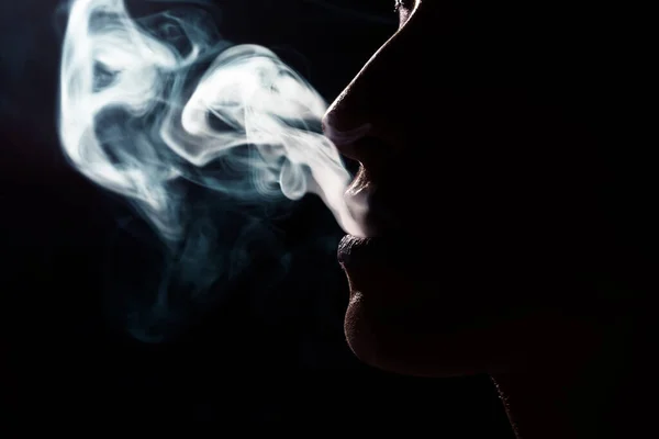 Beautiful Woman Smoking Cigarette Isolated Black Background — Stock Photo, Image