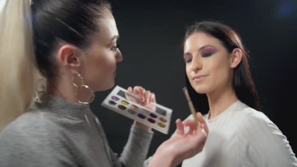 Maquilleur Travailler Faire Vlog Tout Mettant Maquillage Une Fille — Video