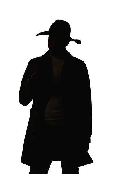 Gelecekteki Gangster Kıyafetleri Giyen Genç Adam Elinde Tabanca Tutuyor — Stok fotoğraf
