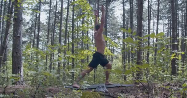 Чоловік Біжить Один Лісі Вдень — стокове відео