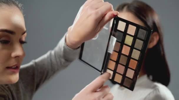 Maquiagem Artista Trabalhando Fazendo Vlog Colocar Maquiagem Para Uma Menina — Vídeo de Stock