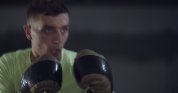 Boxeador Bater Num Saco Enorme Num Estúdio Boxe Homem Boxer — Vídeo de Stock