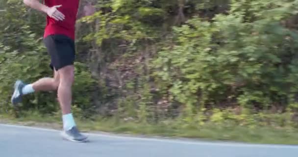 Człowiek Biegający Samotnie Lesie Dzień — Wideo stockowe