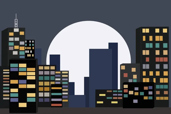 Night City Metropolis Background Big Moon — Stock Photo, Image