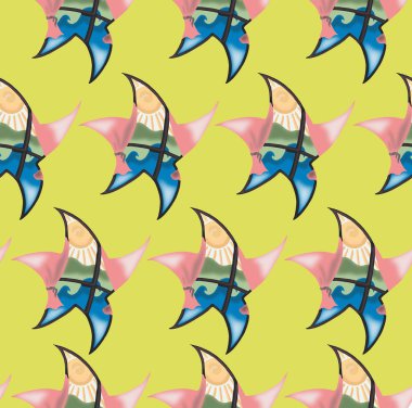 Deniz ve güneş, sarı arka plan, seamless modeli bir yıldız şeklinde penceresinden görüntülemek