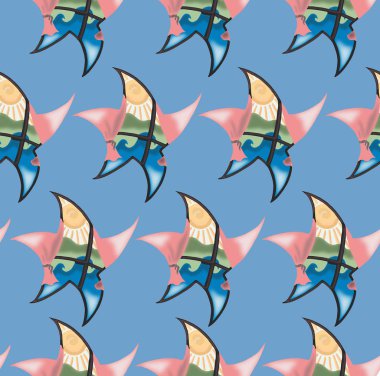 Deniz ve güneş, mavi arka plan, seamless modeli bir yıldız şeklinde penceresinden görüntülemek