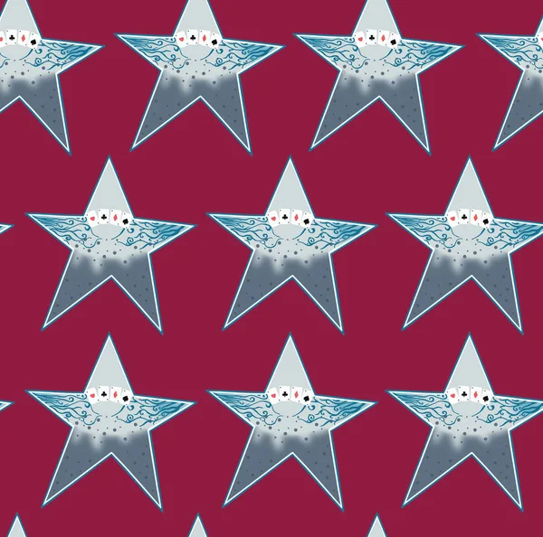 Estrela Cinza Azul Pintado Com Quatro Ases Padrão Fundo Vermelho — Fotografia de Stock