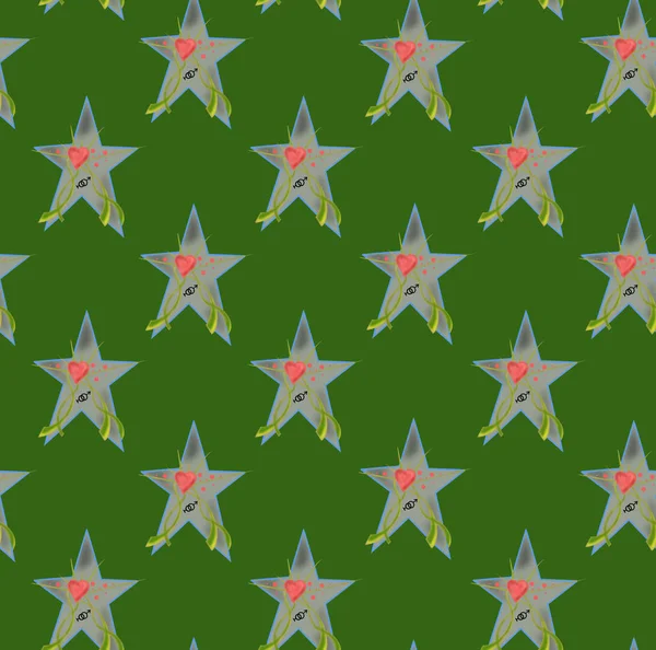 Une Étoile Verte Sur Fond Vert Avec Cœur Dessiné Avec — Photo