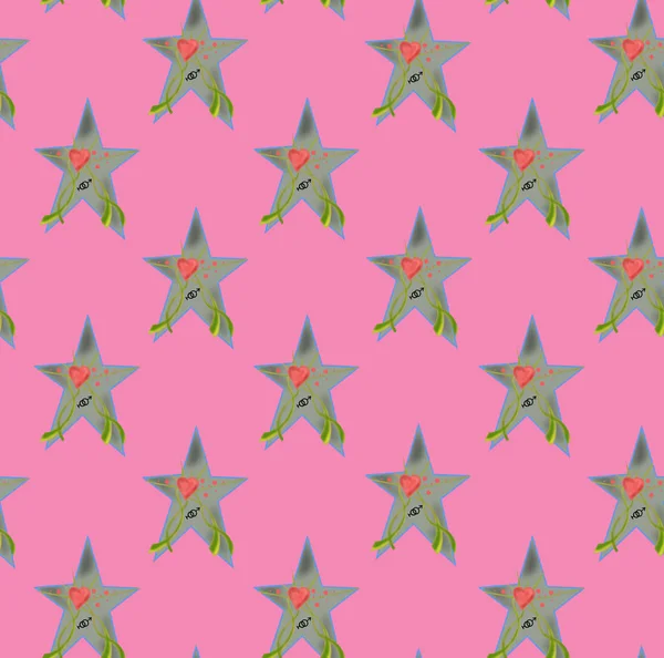Una Estrella Verde Sobre Fondo Rosa Con Corazón Dibujado Con —  Fotos de Stock