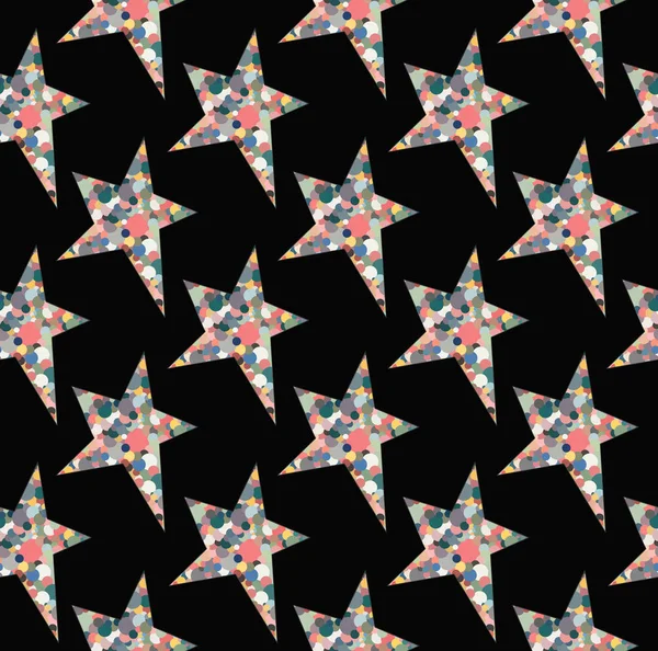 Estrella Sobre Fondo Negro Pintado Con Círculos Colores Patrón Sin —  Fotos de Stock