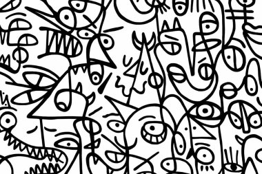 Beyaz arkaplanda siyah ve beyaz desen, soyut tasarım