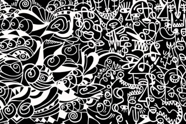 Beyaz arkaplanda siyah ve beyaz desen, soyut tasarım