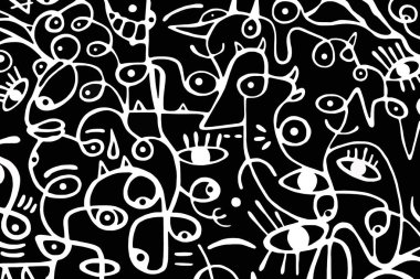 Beyaz arkaplanda siyah ve beyaz desen, soyut tasarım