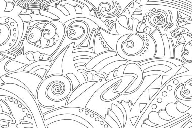 Beyaz arkaplanda siyah ve beyaz desen, soyut tasarım