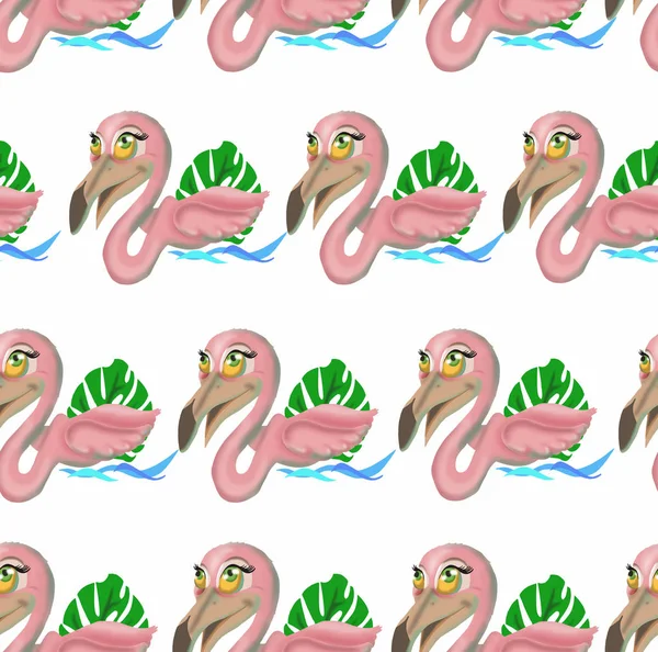 Tropische Flamingo Schattig Flamingo Meisje Illustratie Naadloze Achtergrond — Stockfoto