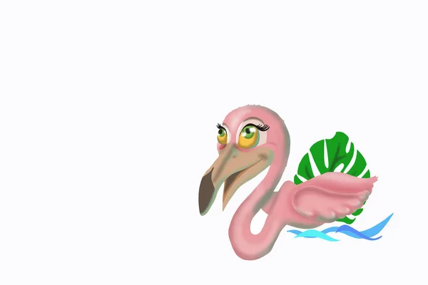 Tropikalne Flamingi Cute Girl Flamingo Ilustracja Białe Tło — Zdjęcie stockowe